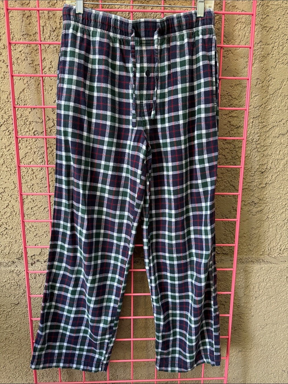 Vintage Merona Navy, Green & Red Plaid Flannel Pants